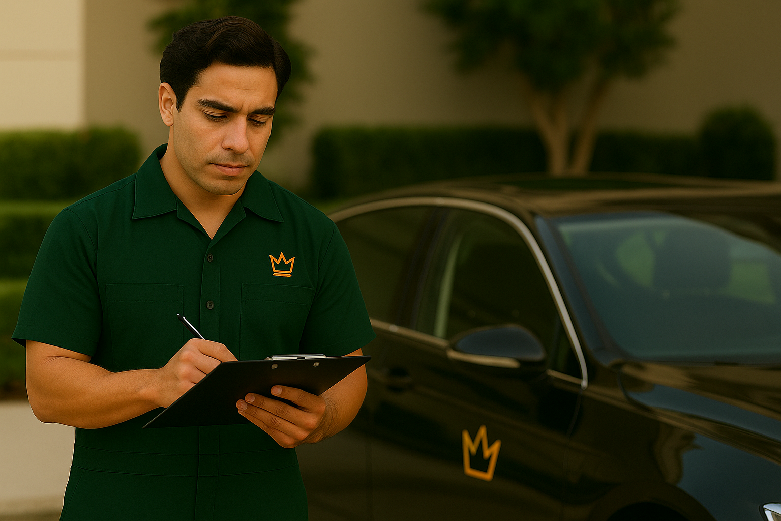 Profissional Mônaco com prancheta, transmitindo confiança e organização