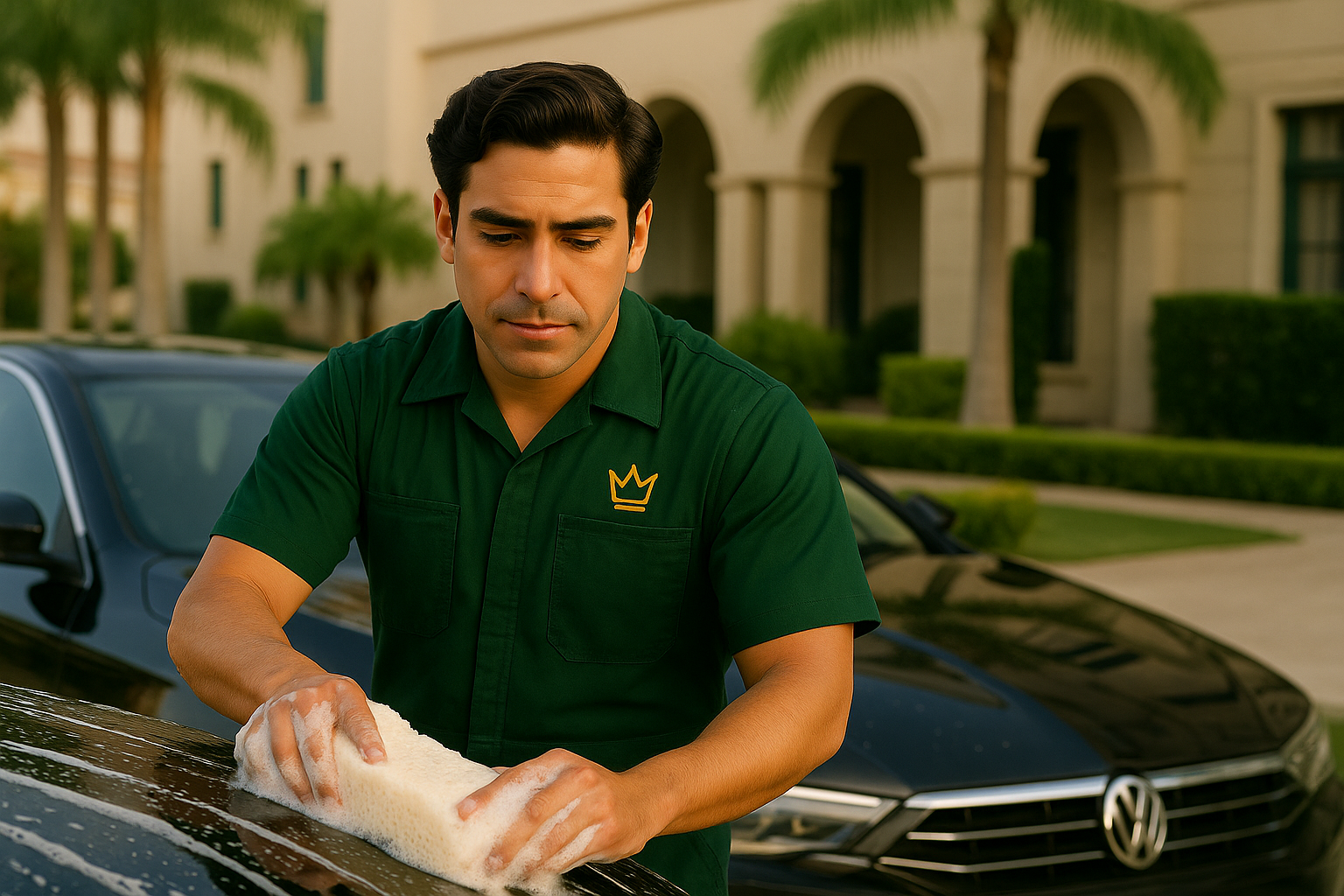 Profissional Mônaco lavando carro na residência do cliente